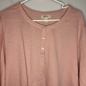 STYLE & CO NEW Women Henley 3X Plus Long Sleeve Pink Casual